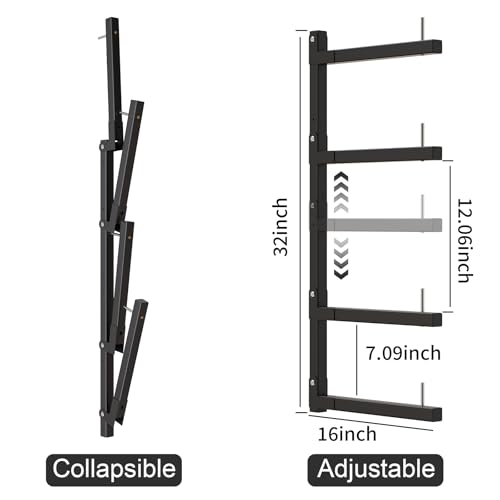 Lumber Storage Rack Wall Mount, Foldable 4-Level Wood Storage Rack - size: C-2 Pack