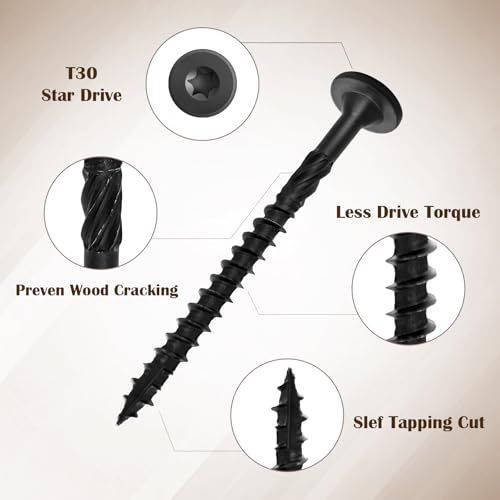 Black Deck Screws 50Pcs 8 inch | Heavy Duty Structural Wood Screws Rust Epoxy Coated, for Timber/Log/Landscape Timber, T30 Star Bits (#14 x 8) - color: Black, size: #14×8"