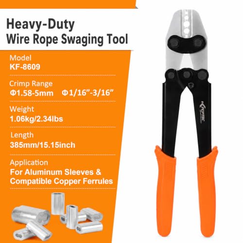 KF CPTEC Wire Rope Crimper, Ferrule Swaging Tool, 1/16-3/16 in, 5 Cavities