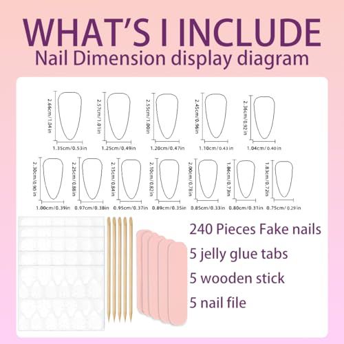 240Pcs French Tips Press on Nails Short Almond Fake Nails 9 Color Full Cover Acrylic False Nails with Designs Colorful Glue on Nail Glossy Reusable Artificial Nail Press ons for Women Manicure Art - color: Style-21