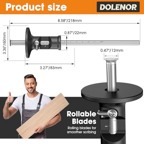Wheel Marking Gauge Knife Woodworking, Scribe Tool Woodworking, Adjustable 0-12cm, Aluminum & Brass Options, for Parallel Lines, Dovetail Joints & Professional Carpentry (Aluminum)