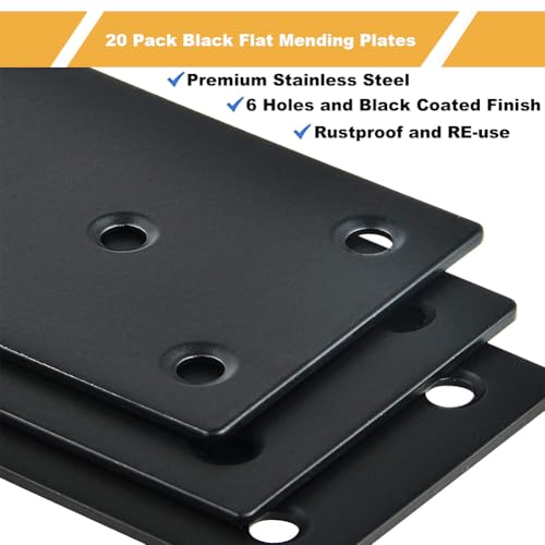 20 Pcs 3-1/8'' Black Mending Plates for Wood Straight Braces 80x40 mm Mending Plate Flat Bracket Steel Joining Connector for Furniture Fence Bookcase - size: 80MM-Black