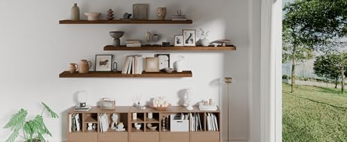 ROGMARS 72 Inches Long Walnut Floating Shelves - color: Walnut, size: 72 Inch set of 3