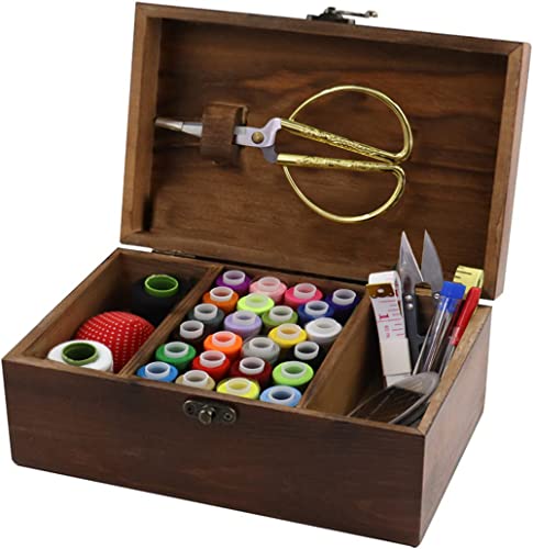Flytreal Sewing Kit Box Basket, Wooden Hand Home Sewing Repair Tool Kit, Beginner Universal Sew Kit Accessories for Women, Men, Adults, Girls, Kids (Retro Dandelion) - color: Retro Dandelion