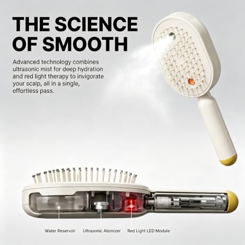 624 Electric Spray Air Cushion Massage Comb, Rechargeable Electric Hair Brush with Water Spray,Self-Cleaning Hair Brush