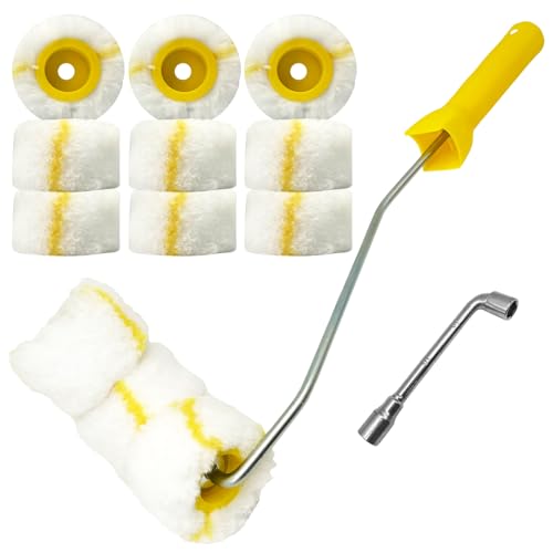 12 Pack 3-Wheel Mini Pipe Paint Roller w/Frame & Wrench for Pipes & Curves - color: 14 pcs
