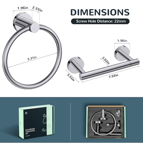 FORIOUS Toilet Paper Holder and Towel Ring Set, Bathroom Accessories Set - color: Chrome