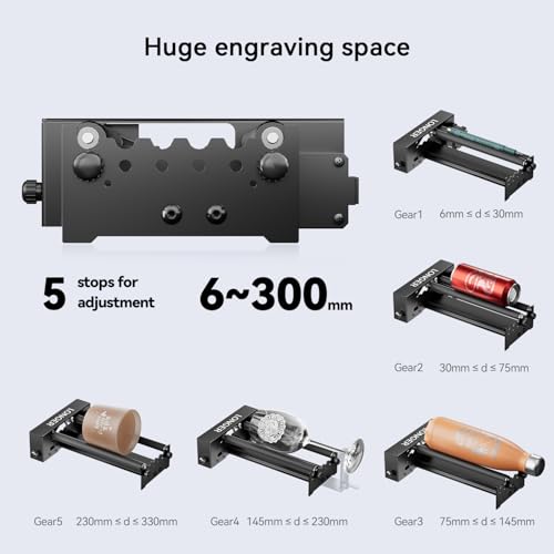 Longer Rotary Roller Series,Laser Engraver Rotary Roller, Y-axis Rotary Roller 360° Rotation for Laser Engraver Engraving Cylindrical Objects Tumblers Cans Cups Bottles, Adjustable Diameters 6-200mm - size: 6-200mm