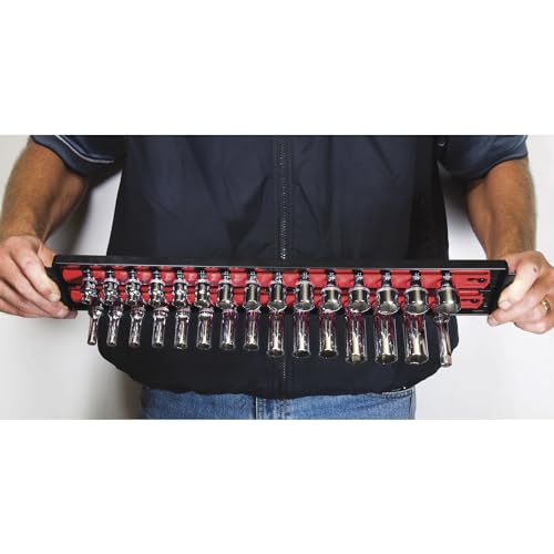 Heavy Duty Socket Organizer with Tray - Ernst Manufacturing 19-Inch Socket Boss 2-Row, 1/4-Inch-Drive Twist Lock Socket Holder, SAE, METRIC, Red (8452) - Automotive Industry - Made in USA, Patented - color: Red, size: 1/4", style: 19-INCH