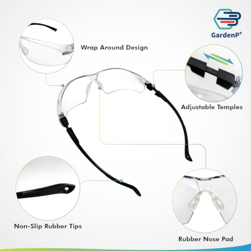 UV Protective Safety Glasses for Men/Women fit Sport/Work, Yard work, Lawn mowing, Ride, Shoot, ANSI Z87.1 Rated, Fog/Scratch Resistant Wrap-around Lens, Nose Pad Adjustable Black Temples