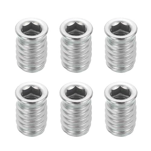 MECCANIXITY 6Pcs Threaded Inserts Nuts, M6x17mm Hex Socket Drive Nut Inserts for Wood - 304 Stainless Steel Screws Furniture Screw in Nuts Bolt Fastener Connector Wood - size: M6x17mm