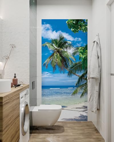FLFK Door Mural Sticker - Beach Palms,Peel and Stick,Combined Size 32"x80",Split into 2 Pieces - color: Mt5466, size: 32"x80"