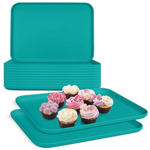 Plastic Serving Trays, 12 Pack Cafeteria Trays Plastic Fast Food Tray for DIY Projects, Painting, Beads, Organizing Supply, 9.4 X 6.7 X 0.6 Inches (Turquoise) - color: Turquoise