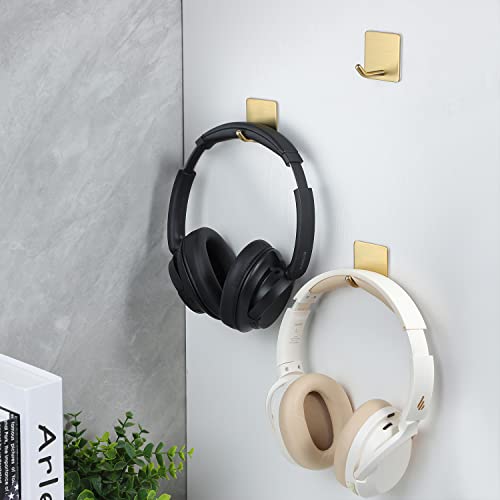 YIGII Adhesive Towel Hooks/Bathroom Hook, Gold Self Adhesive Hooks Heavy Duty Coat Hooks 4-Packs, Non-Punching for Hanging Robes Clothes Hats Stick on Kitchen Bedroom Wall Door, Stainless Steel - color: Gold