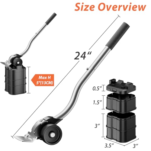 Lengthening Furniture Lifter Tool with Height-Adjustable Base – Ideal for Heavy Furniture Movers Sliders and Wheels Lifts Furniture Easily Without Effort up to 660 lbs (Innovative Lifter - M Sliver)