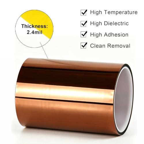 BOMEI PACK Polyimide Tape, 5in x 66ft Heat Resistant Tape for Soldering - size: 5inch x 20m/66ft