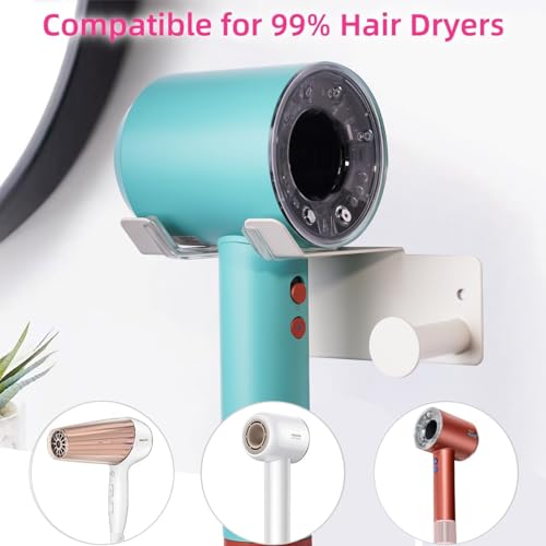 Hair Dryer Holder, HairDryer Holder Wall Mounted, Self Adhesive Blow Dryer Holder, Stainless Steel Hair Dryer Holder, Hairdryer Holder for Bathroom White - color: White