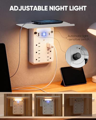 Saker Outlet Extender with Night Light, 6 AC, 4 USB, Surge Protector - style: Multi-Plug Outlet with Night Light