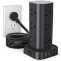 10FT Power Strip Tower Surge Protector, 12 Wide Spaced Outlets, 4 USB - color: Black, size: 10FT without Wireless Charging