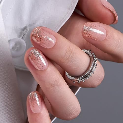 CurvLife Extra Short Oval Press On Nails, Golden Mist Gold, Soft Gel - color: C3 - Golden Mist