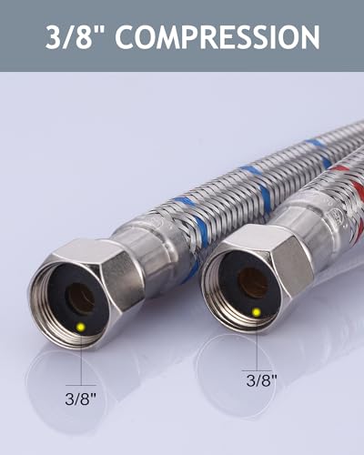 ALEASHA 48” Length Faucet Supply Lines,Flexible Faucet Hose Connector 3/8" to 3/8" Female Compression Thread Stainless Steel Braided Bathroom Kitchen Faucet Extension Water Supply Line,2Pcs - size: 48 Inch