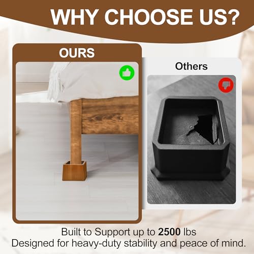 Wooden Bed Risers 3 Inch Heavy Duty, Support 2500 lbs, Brown - color: Retro Brown, size: 3"H(Inner 2"H)