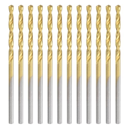 uxcell 12pcs Titanium Twist Drill Bit 5/64" Drilling Dia High Speed Steel Drills for Hardened Metal, Stainless Steel, Cast Iron, Wood, Plastic - size: 5/64 inch