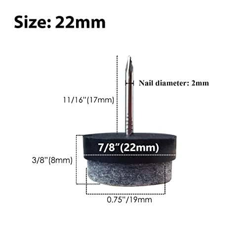 40pcs Round Heavy Duty Nail-on Felt Pad for Furniture Chair Table Leg Feet Floor Protectors Slide Smoothly (Black, Pad Diameter 22mm) - color: Black 22mm (40 Pcs)