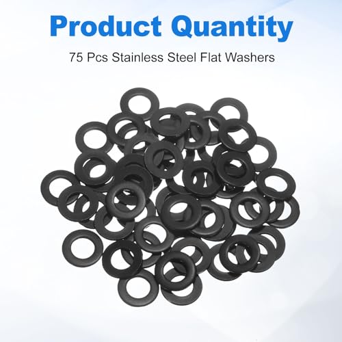 uxcell 75Pcs M8 304 Stainless Steel Flat Washers, ID 8mm, OD 16mm, Thickness 1mm Round Metal Washers for Screws Bolts, Outdoor Construction, Black - size: M8*16*1mm