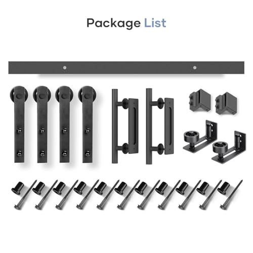 EaseLife 14 FT Double Sliding Barn Door Track and Handle Hardware Kit,Straight Pulley,Slide Smoothly Quietly,Easy Install (14FT Track Kit for 40"~42" Wide Double Door) - size: 14 FT-Double Door Kit