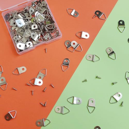 100 Pieces Small Triangle Ring Steel Picture Hangers with 100 Pieces Screws - color: Silver