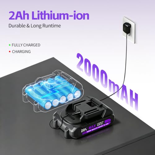 20V Cordless Drill with Battery and Charger, 3/8'' chuck, Purple - color: Purple