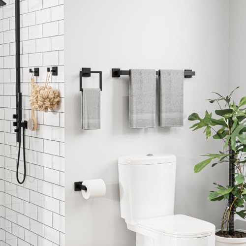 5-Pieces Matte Black Bathroom Accessories, 24 Inch Bathroom Hardware Set - color: Matte Black, size: 26 Inch (5 Pieces Simple)