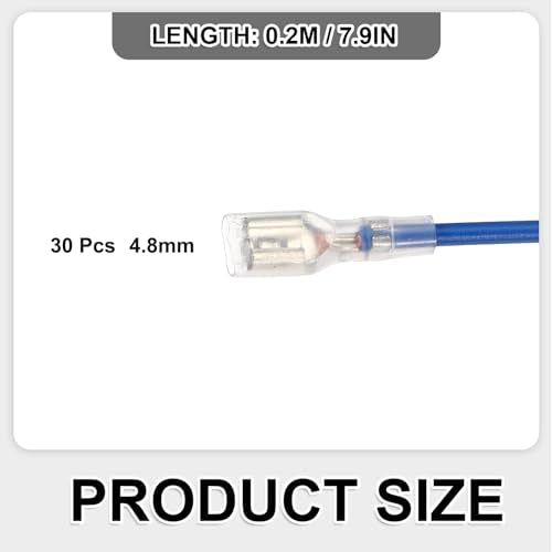 MECCANIXITY 30Pcs 4.8mm Female Spade Crimp Terminal with 20cm Wires - color: Blue, size: 4.8mm, 20cm L