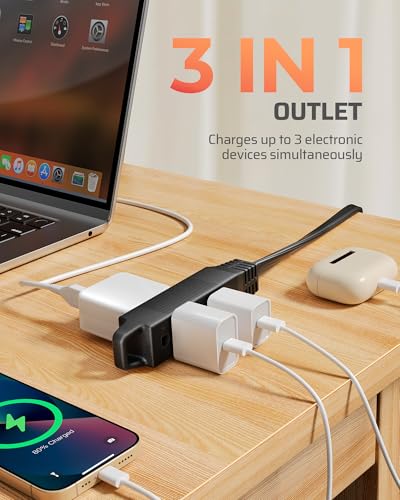 DEWENWILS 1FT 360° Rotating Flat Plug Extension Cord/Wire, 16/3, 2 Pack - color: Black, size: 1FT, style: 2 Pack
