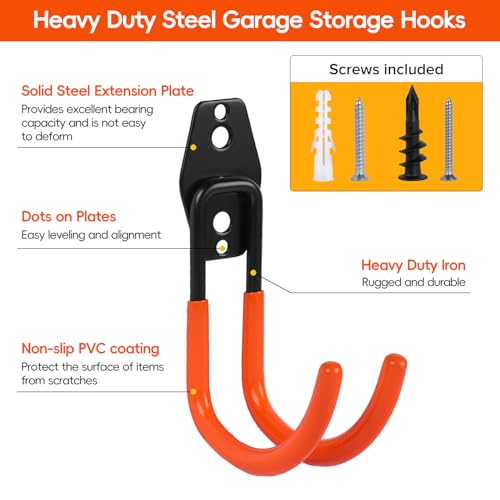Garage Storage Hooks, Wall Mount Hooks 12 Pack Orange