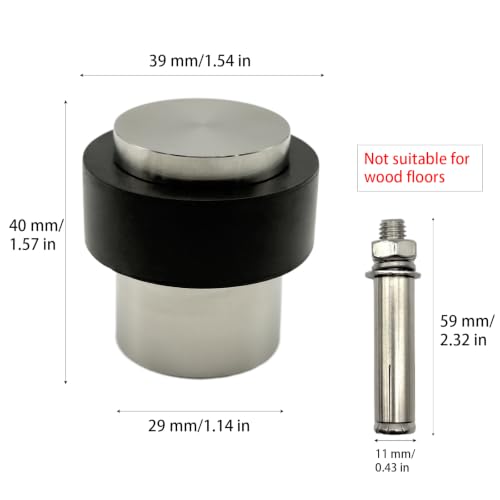 Floor Door Stopper, Wall Protection Heavy Duty Solid 304 Stainless Steel Cylindrical Door Stop with Rubber, 1 Pack, Silver - color: Silver