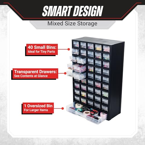 Storage Bin with Drawers - 41-Drawer Plastic Tool Organizer - Hardware or Craft Cabinet for Storing Beads, Toys, or Nuts and Bolts by Stalwart (Black) - style: 41 Drawers