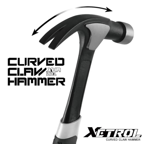 Steel Curved Claw Hammer 16oz, Solid One Piece Steel Heavy Duty Curved Hammer, Shock-Absorbing Handle Design, Ergonomic Comfortable Grip, Enhanced Leverage for Nail Pulling
