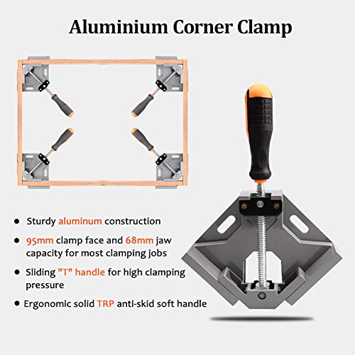 4 Pack Right Angle Clamp - 90 Degree Clamps for Woodworking, Single Handle Aluminum Alloy Corner Clamp with Adjustable Swing Jaw for Welding, Wood-Working, Drilling, Crafting Project - style: 4-Pack