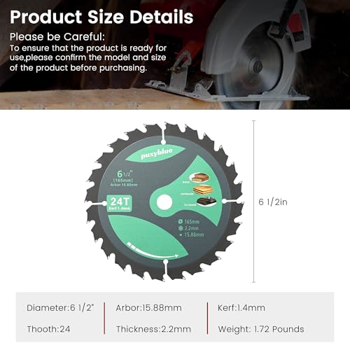 𝟮𝟬𝟮𝟲 Upgraded 3 Pack 6-1/2 Inch 24T Circular Saw Blades Fine Finish with 5/8" Arbor ATB Framing Saw Blades for Cutting Softwood Hardwood Laminate Plywood Chipboard Panels FRP MDF by puxyblue