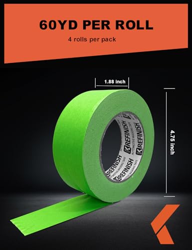 KREFINISH Painters Tape for Car Paint Green No Residue Automotive Masking Tape for Automotive Painting - Heat Resistant for Paint Booth, 1.88 Inches x 60 Yards, 4 Rolls - size: 1.88in-4rolls
