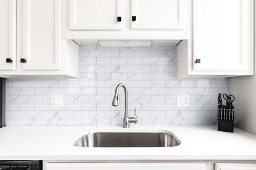 StyloVue 100 Pieces Peel and Stick Backsplash for Kitchen, 3" x 6" PVC Subway Tile 2026 Upgraded Glossy White Marble with White Grout Backsplash Stick on Tile Elevate Kitchen Fireplace RV - color: Glossy White Marble