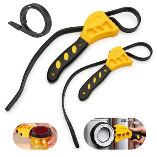 2-Pack Adjustable Rubber Strap Wrench Set, 6" & 8" Non-Slip Oil Filter Wrench and Jar Opener, Universal Plumbing Tool for Water Filter, Shower Head, Sink Drain, Faucet and Pipe Removal