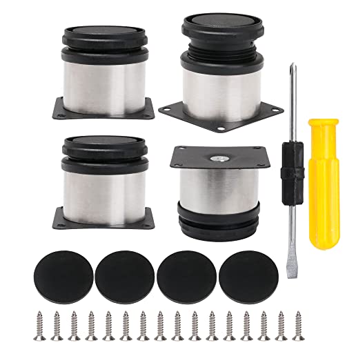 Furniture Cabinet Metal Legs Adjustable Stainless Steel Kitchen Feet Round Black and Silver 50 x 50mm Pack of 4