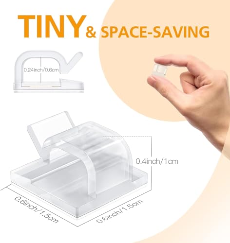 110Pcs Cable Clips with Adhesive Tapes, Wire Holder Organizer Cord Management for Car, Office and Home by AGPTEK - Clear | Wire Management for Car, Office, and Home, Decoration Fairy Light Sticky Hooks