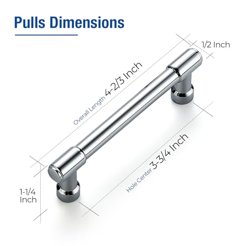 JOY DECOR Polished Chrome Cabinet Handles Modern Pulls,3-3/4 Inch,2 Pack | Smooth Feel, Solid Zinc Alloy, Screws Included, Dresser Drawer Pulls, Kitchen Cabinet Hardware, for Cupboard Door Handles - color: Polished Chrome, size: 3-3/4 In Hole Center