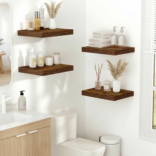 Vivelove 10x10 Inches Floating Shelves Wall Mounted Set of 2, Rustic Brown - color: Rustic Brown, size: 10.2”wx10.2”dx1.5”h