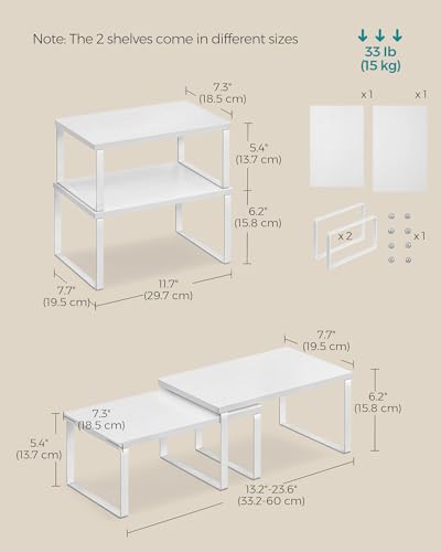 SONGMICS Cabinet Organizer Shelf, Set of 2 Spice Rack, Kitchen Storage - color: Cloud White + Snow White, size: 11.7"w