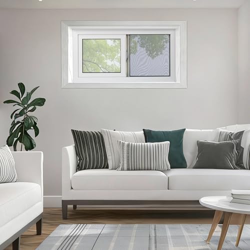 Vinyl Basement Window, Bathroom Sliding Window 32" x 22" White | Double Pane Insulated Tempered Glass and Fiberglass Screen for Basement, Bathroom, Shed - size: 32x22 IN